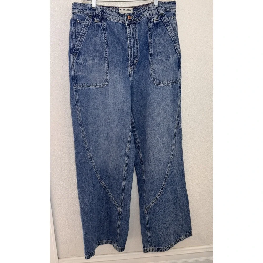 Free People We The Free Haywire High-Rise Wide Leg Jeans Blue Size 31